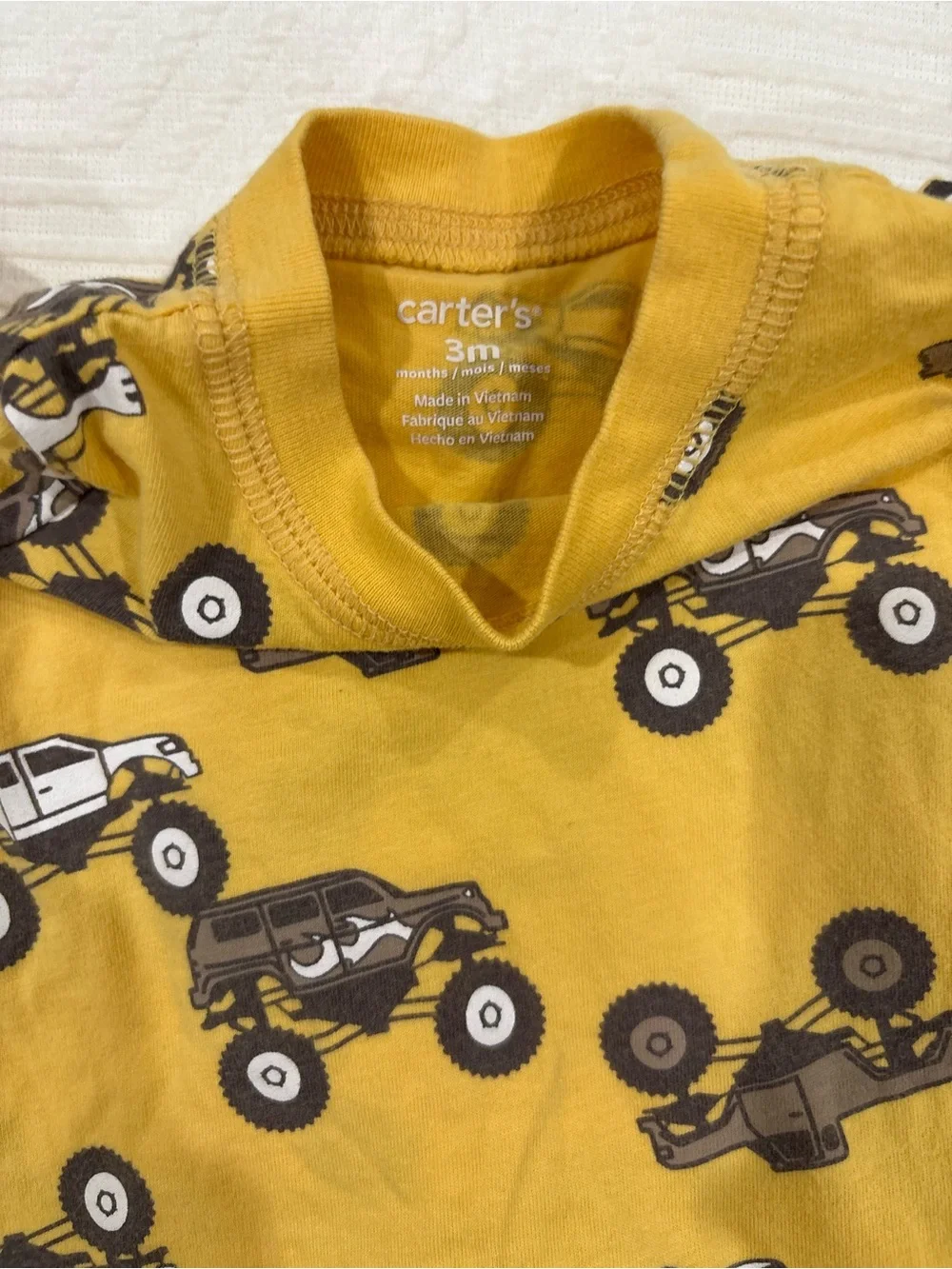 Yellow Monster Truck Baby Romper